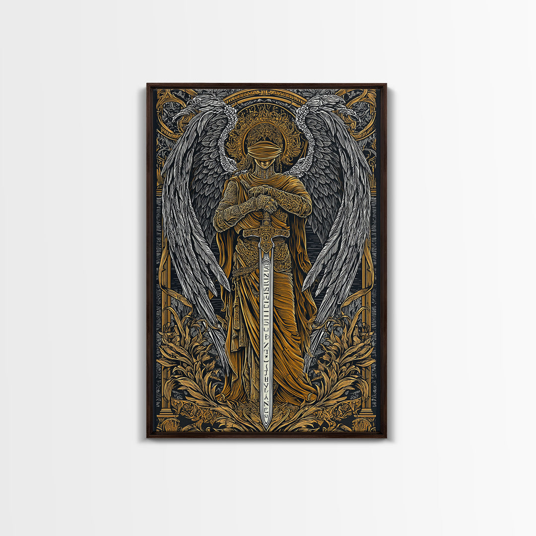 Medusa Gorgon Canvas Gold Canvas Print, Ancient Mythology Wall Art, Serpent Goddess Artwork, Legendary Fantasy Decor Real Wood Frame
