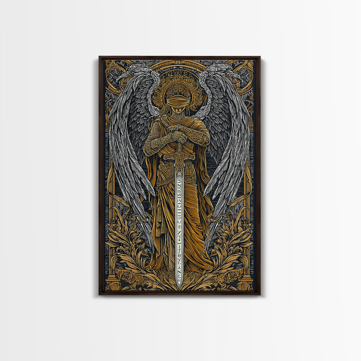 Medusa Gorgon Canvas Gold Canvas Print, Ancient Mythology Wall Art, Serpent Goddess Artwork, Legendary Fantasy Decor Real Wood Frame