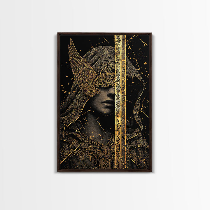 Medusa Mythical Creature Canvas Gold Canvas Print, Ancient Serpent Goddess Art, Classical Monster Wall Decor Real Wood Frame