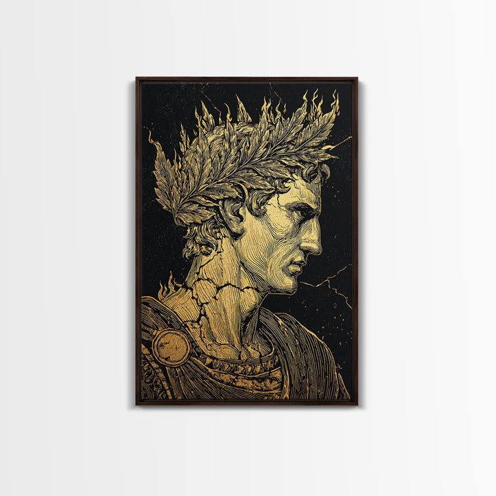 Mythical Goddess Canvas Gold Canvas Print, Ancient Fantasy Wall Art, Mystical Woman With Symbols, Mythology Inspired Real Wood Frame
