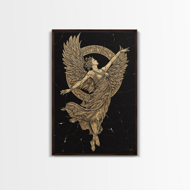 Victory Goddess Nike Canvas Gold Canvas Print, Mythology Inspired Wall Art, Real Wood Frame, Luxury Ancient Greek Decor
