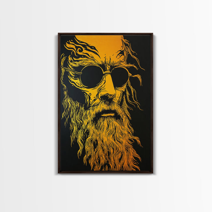 Odin Norse God Canvas Gold Canvas Print, Viking Mythology Wall Art, Real Wood Frame, Ancient Warrior Norse Decor For Home