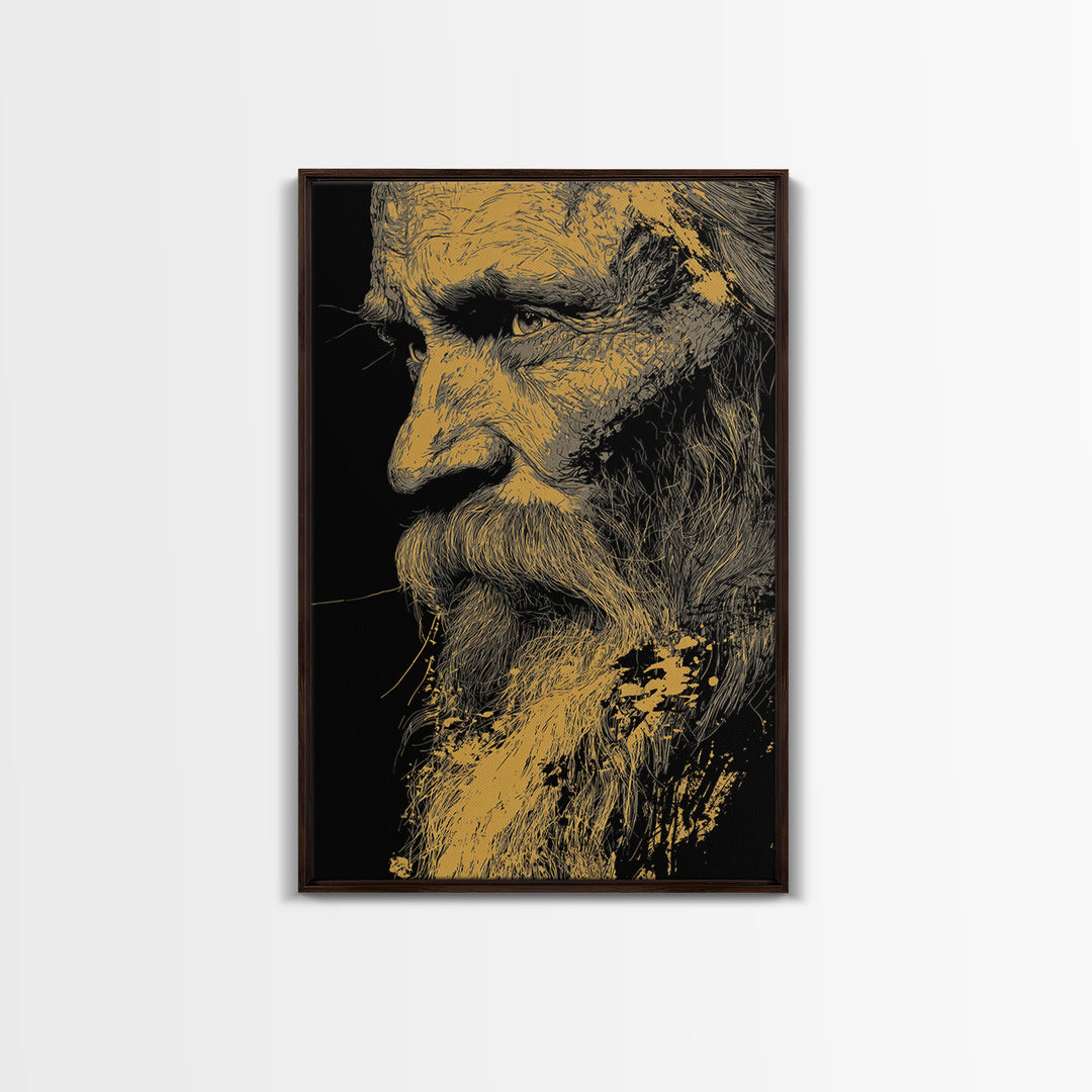Odin Warrior God Canvas Gold Canvas Print, Norse Mythology Inspired Art, Real Wood Frame, Viking Legend Wall Decor Statement