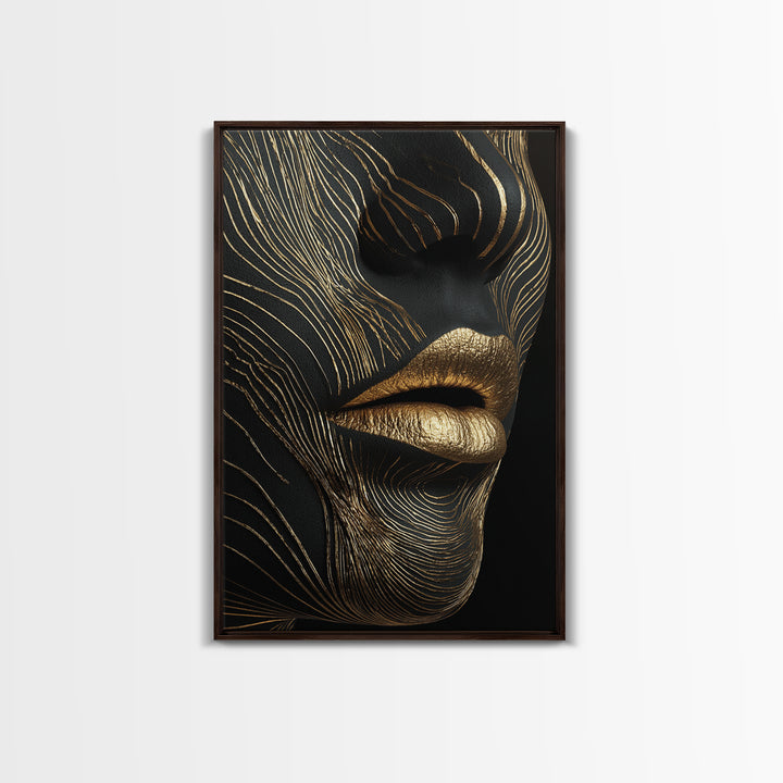 Ancient Marble God Sculpture, Cracked Stone Design, Canvas Gold Art, Mythology Wall Decor, Real Wood Frame, Regal Classic Print