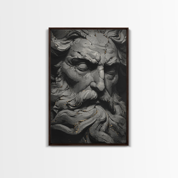 Odin On Throne With Ravens And Wolves, Norse Mythology Decor, Canvas Gold Art, Viking God Print, Real Wood Frame, Nordic Legend