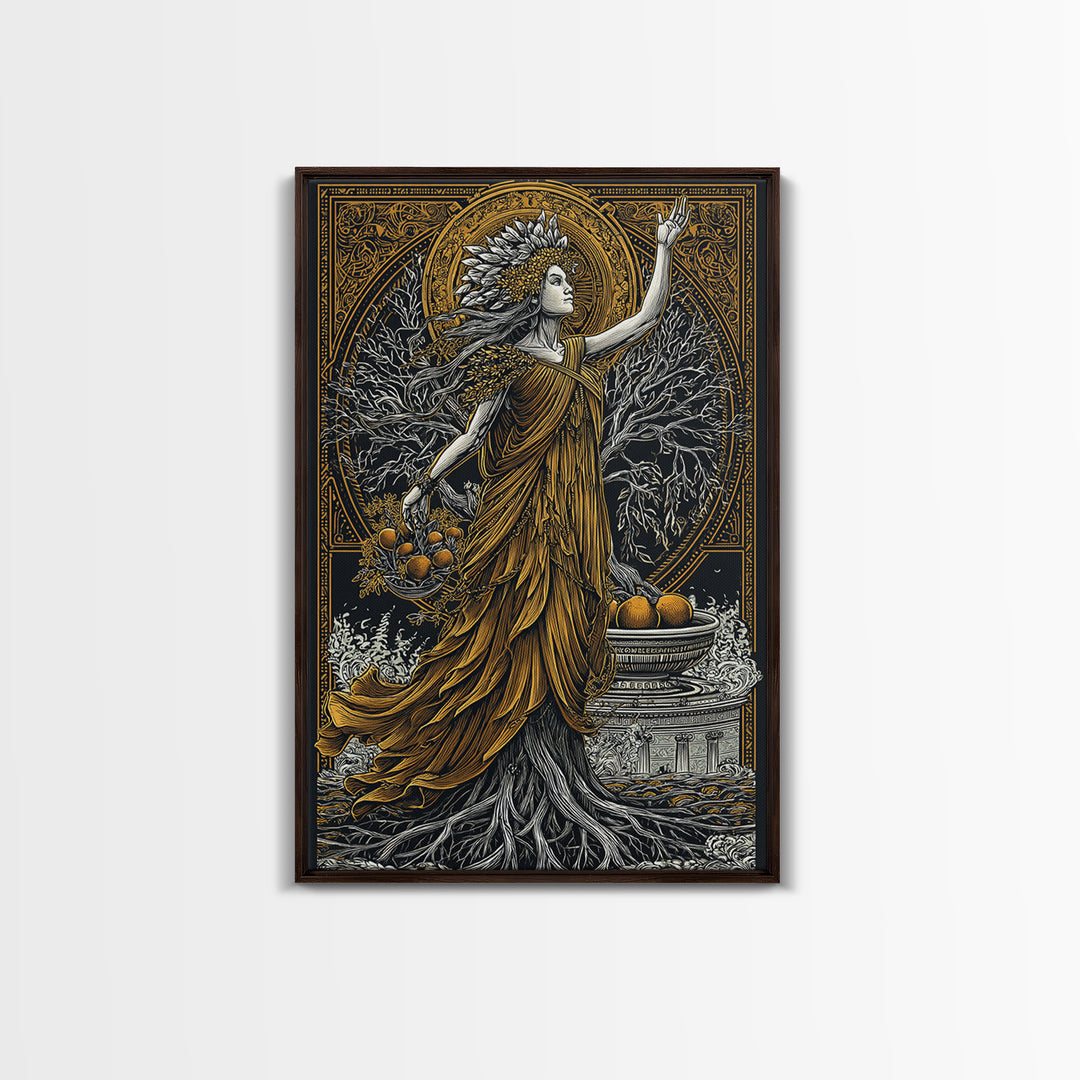 Persephone Canvas Gold Canvas Print, Goddess Of Spring And Underworld Art, Mythology Wall Decor, Real Wood Framed Artwork
