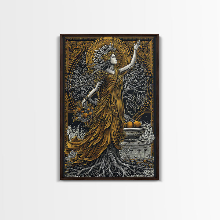 Persephone Canvas Gold Canvas Print, Goddess Of Spring And Underworld Art, Mythology Wall Decor, Real Wood Framed Artwork