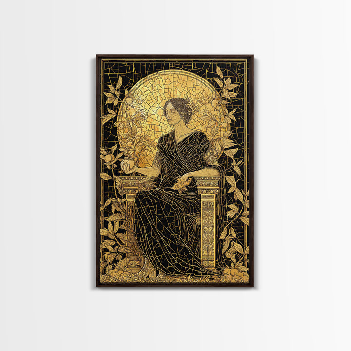 Persephone Mosaic Style Canvas Gold Canvas Print, Mythology Wall Art, Goddess Decor, Elegant Greek Inspired Real Wood Frame