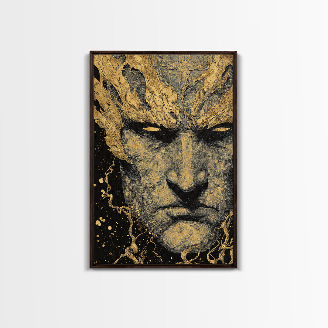 Prometheus Mythological Titan Canvas Gold Canvas Print, Fire Bringer Greek Myth Canvas Gold Art, Real Wood Frame Ancient Legend Decor