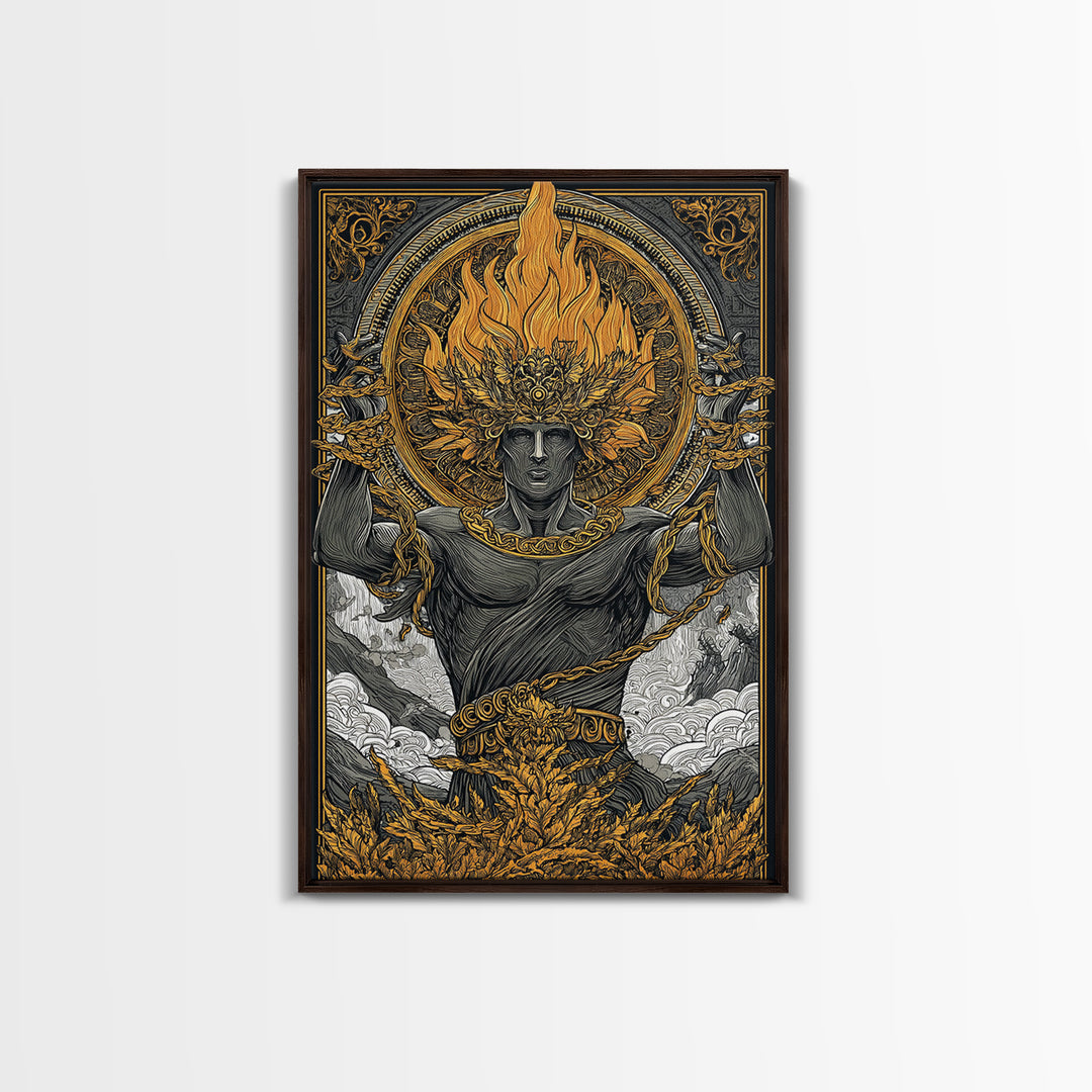 Prometheus Canvas Gold Canvas Print, Mythology Wall Art, Real Wood Frame, Luxury Canvas Artwork, Ancient Greek Decor