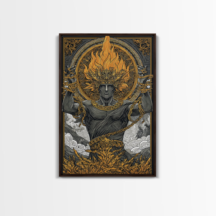 Prometheus Canvas Gold Canvas Print, Mythology Wall Art, Real Wood Frame, Luxury Canvas Artwork, Ancient Greek Decor