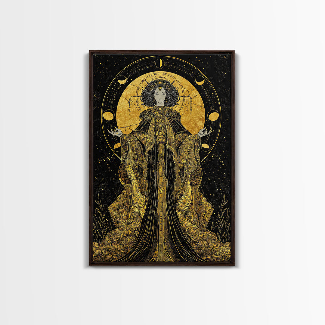 Hecate Canvas Gold Canvas Print, Goddess Of Magic Art, Real Wood Frame, Mythology Wall Decor, Ancient Luxury Artwork