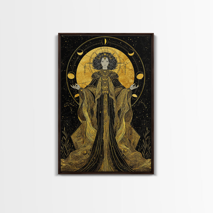 Hecate Canvas Gold Canvas Print, Goddess Of Magic Art, Real Wood Frame, Mythology Wall Decor, Ancient Luxury Artwork