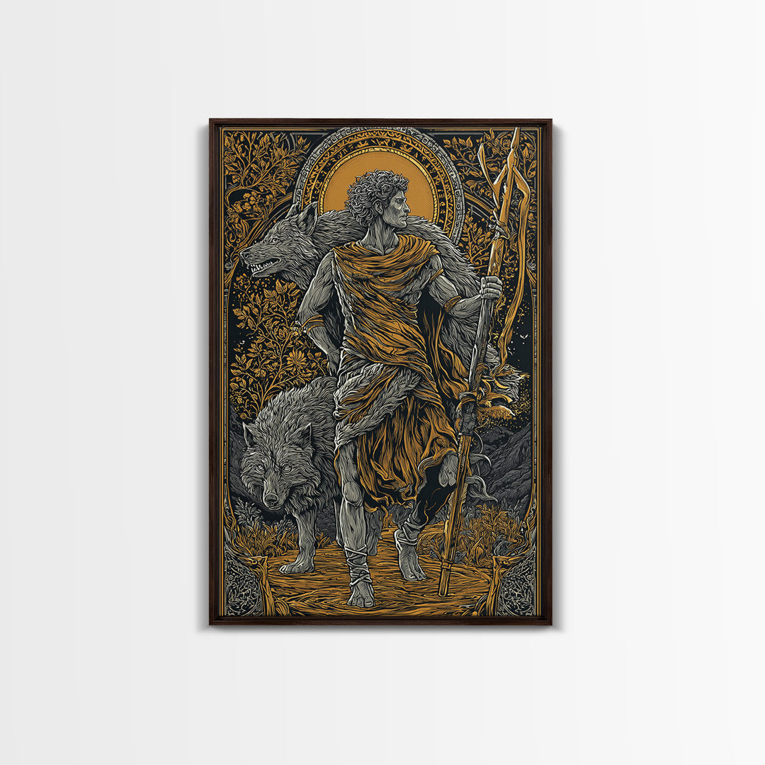Romulus Canvas Gold Canvas Print, Roman Mythology Art, Real Wood Frame, Warrior Wall Decor, Luxury Canvas Artwork
