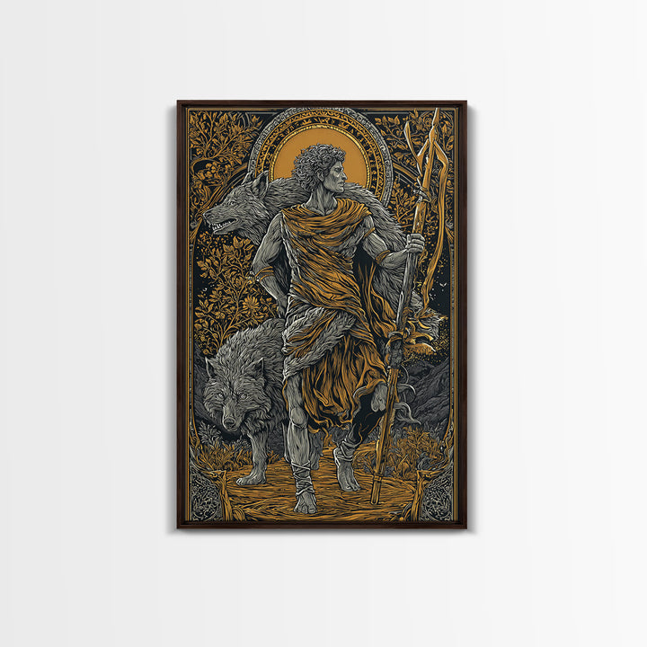 Romulus Canvas Gold Canvas Print, Roman Mythology Art, Real Wood Frame, Warrior Wall Decor, Luxury Canvas Artwork