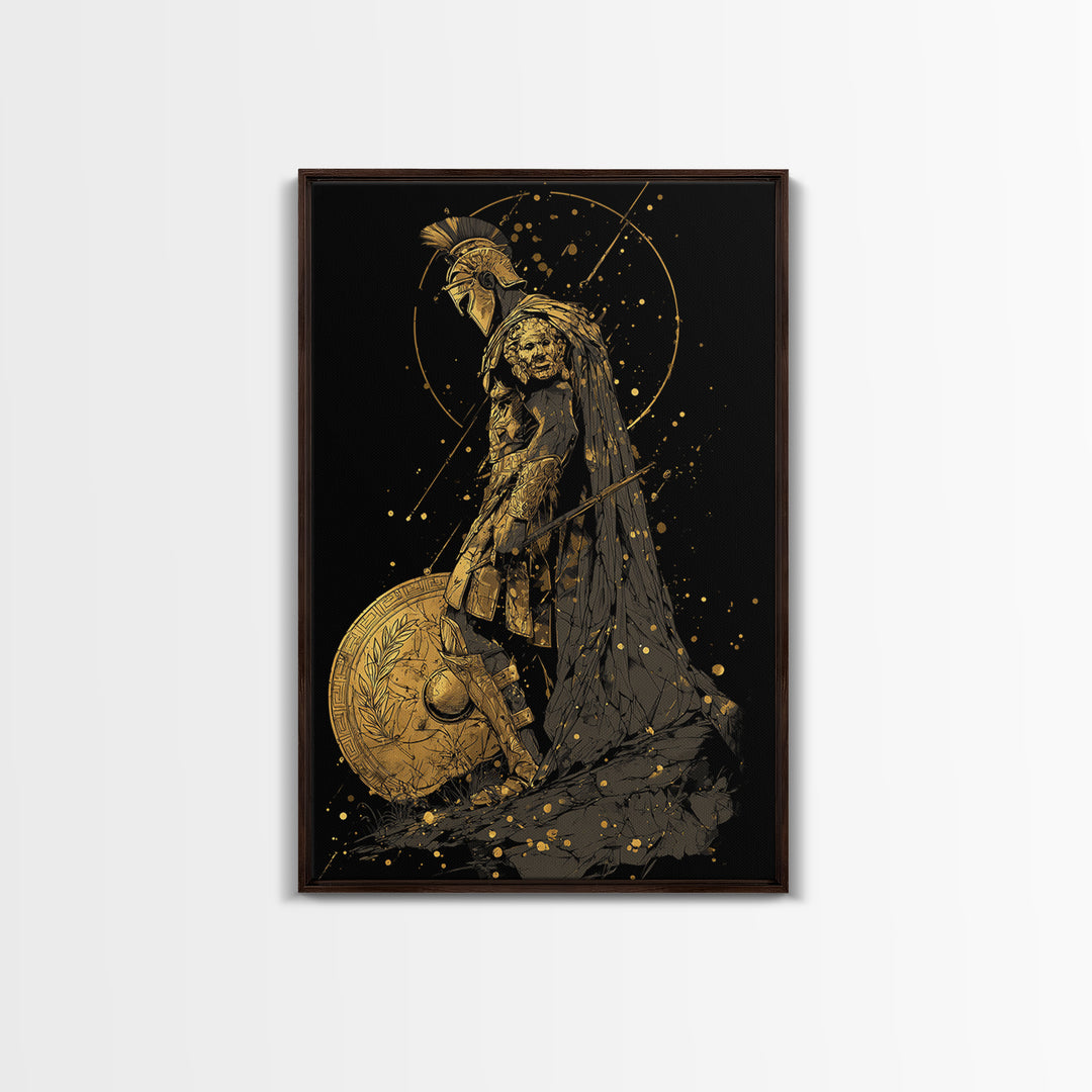 Mars Warrior Canvas Gold Canvas Print, Roman God Art, Real Wood Frame, Ancient Battle Decor, Mythology Canvas Artwork