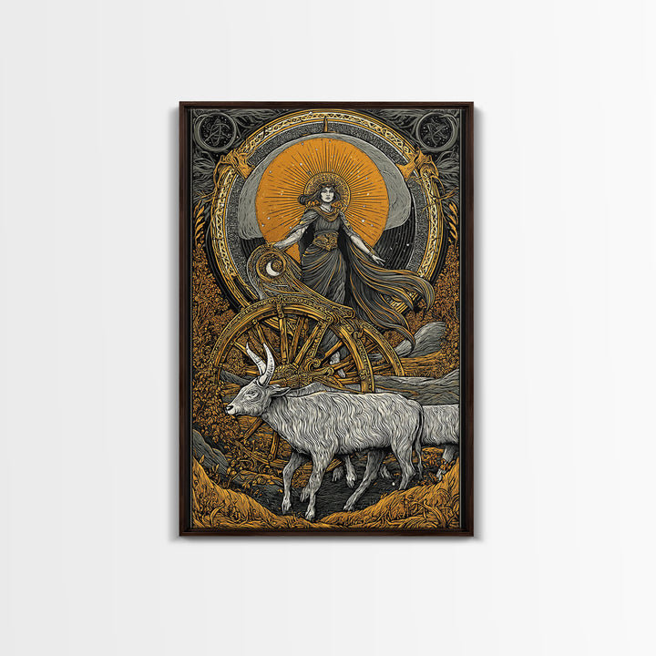 Rhea Canvas Gold Canvas Print, Titaness Mother Goddess Art, Real Wood Frame, Ancient Greek Decor, Mythology Artwork