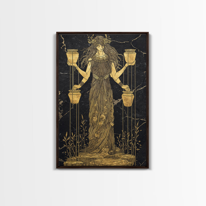 Divine Water Bearer Canvas Gold Canvas Print, Celestial Mythology Art, Astrology Wall Decor, Real Wood Frame, Elegant Gift