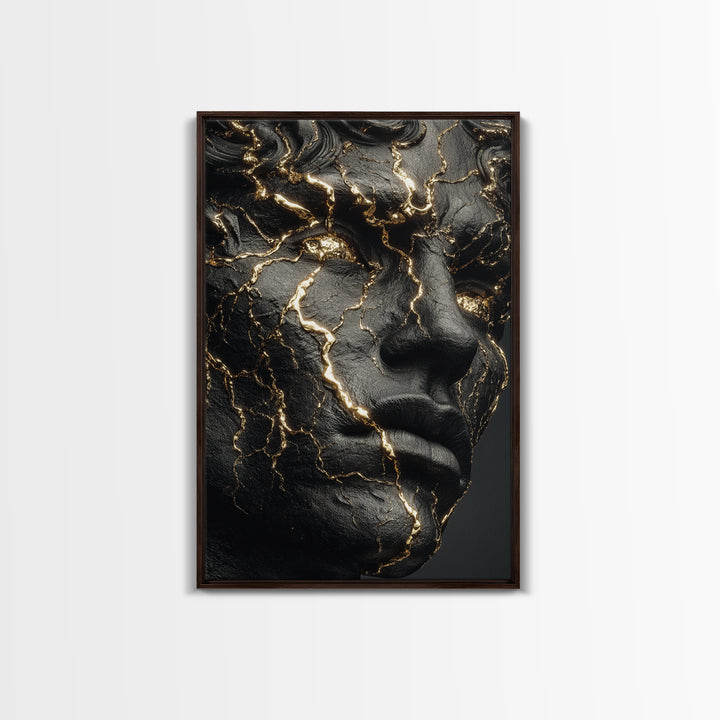 Emperor Portrait Canvas Gold Canvas Print, Ancient Roman Wall Art, Museum Style Home Decor, Classical Warrior Artwork, Wood Frame