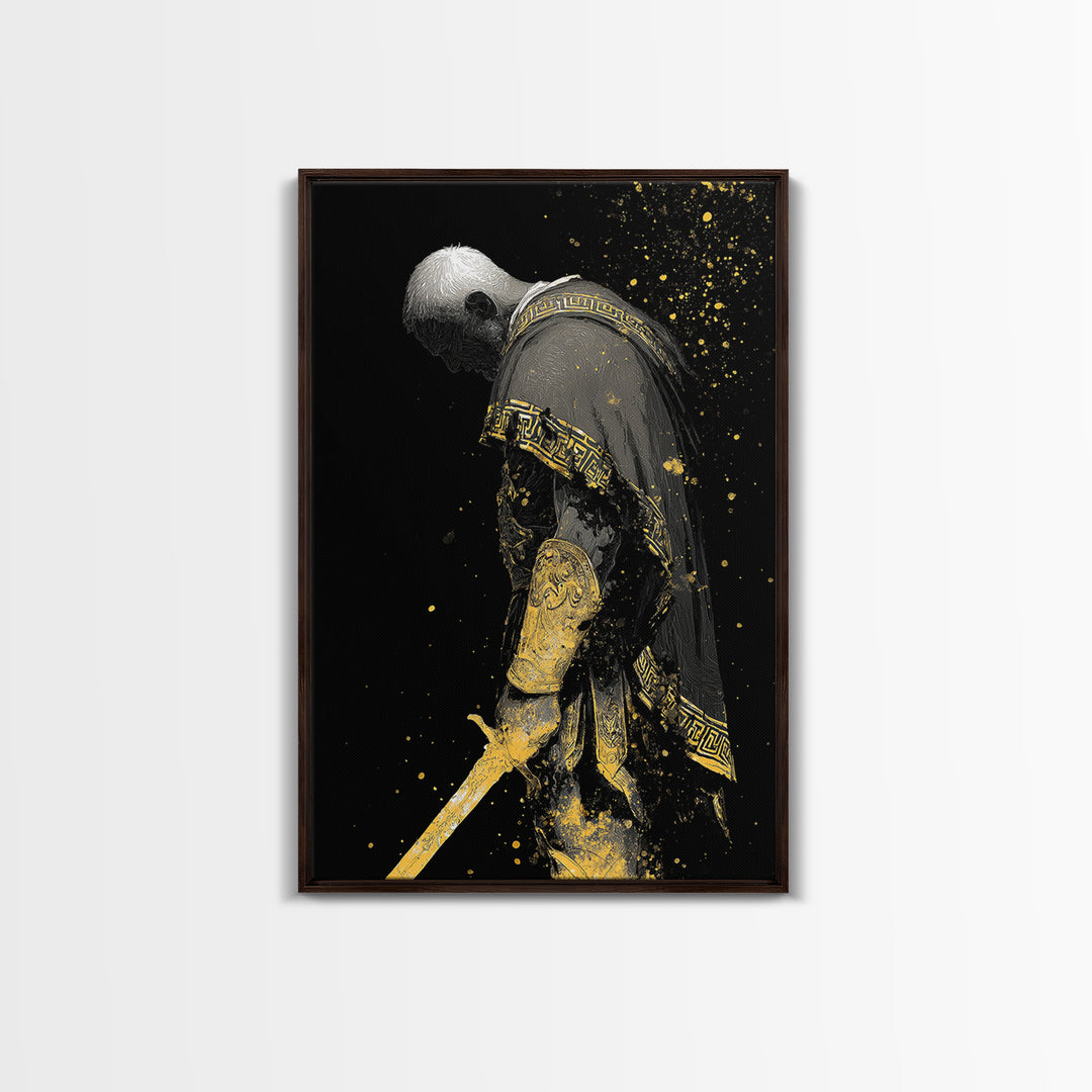 Roman General Canvas Gold Art, Historical Wall Print, Luxury Myth Inspired Home Decor, Collectible Ancient Artwork, Real Wood Frame