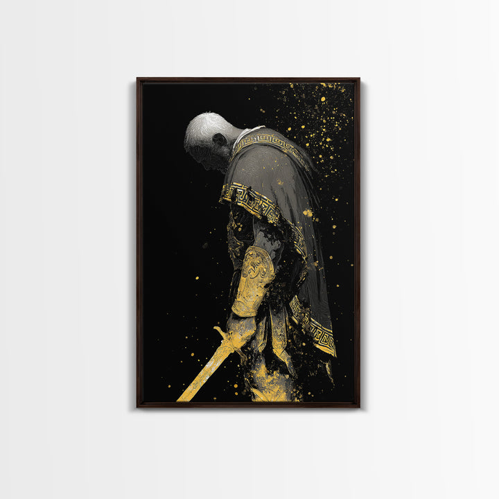 Roman General Canvas Gold Art, Historical Wall Print, Luxury Myth Inspired Home Decor, Collectible Ancient Artwork, Real Wood Frame