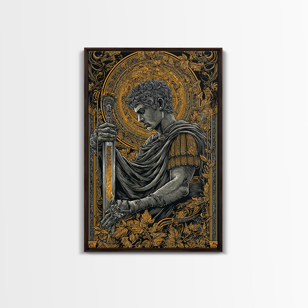 Divine Warrior Canvas Gold Canvas Print, Mythology Wall Art, Ancient Roman Decor, Historical Art Style, Elegant Framed Print