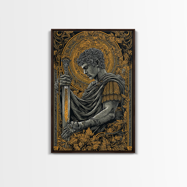 Divine Warrior Canvas Gold Canvas Print, Mythology Wall Art, Ancient Roman Decor, Historical Art Style, Elegant Framed Print