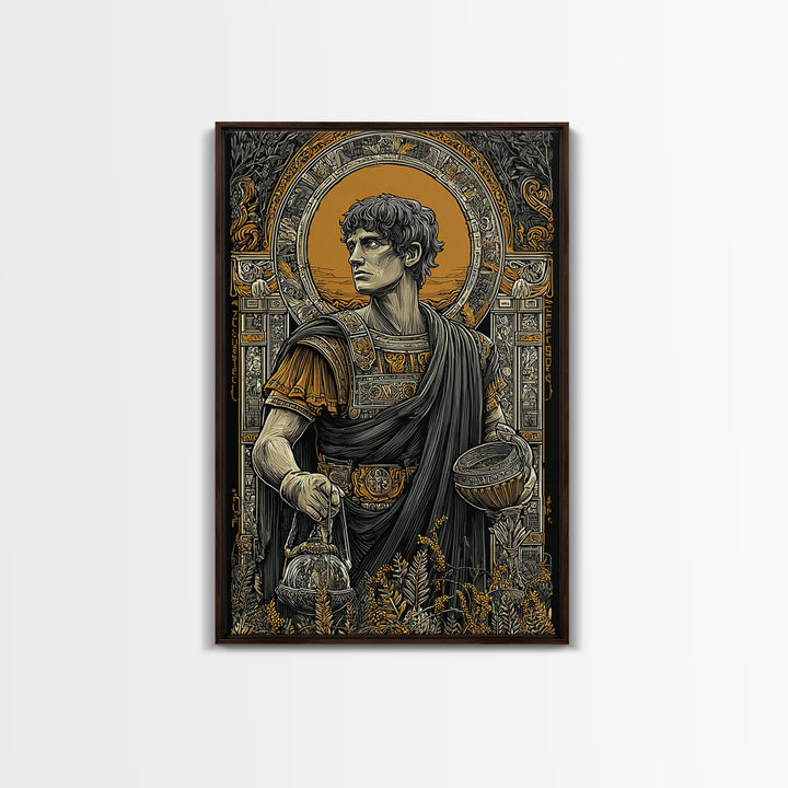 Imperial Roman Canvas Gold Canvas Print, Regal Warrior Wall Art, Historical Luxury Decor, Ancient Hero Artwork, Real Wood Frame