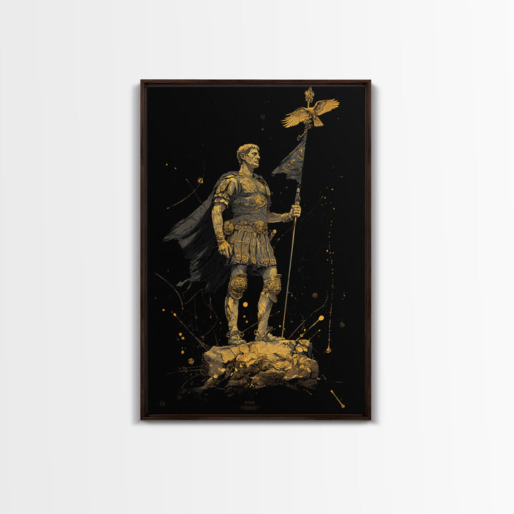 Roman General Holding Standard, Canvas Gold Canvas Print, Classical History Inspired Wall Decor, Real Wood Frame