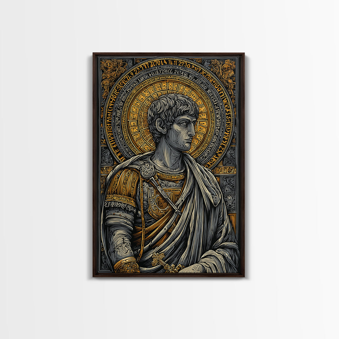 Emperor Portrait Artwork, Canvas Gold Canvas Print, Classical Roman Inspired Wall Decor, Real Wood Frame