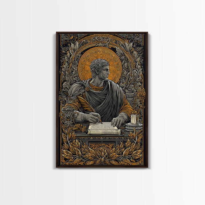 Roman Writer Canvas Gold Canvas Print, Ancient Scholar Wall Art, Mythology Decor, Luxury Canvas Artwork, Real Wood Frame
