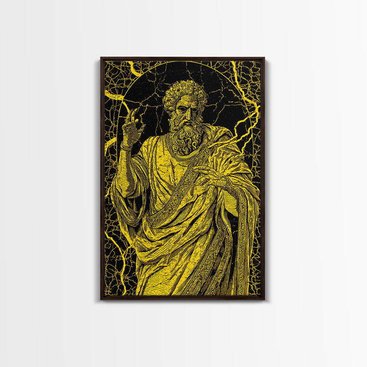 Divine Ruler Canvas Gold Canvas Print, Classical God Wall Art, Ancient Power Decor, Luxury Mythology Artwork, Real Wood Frame