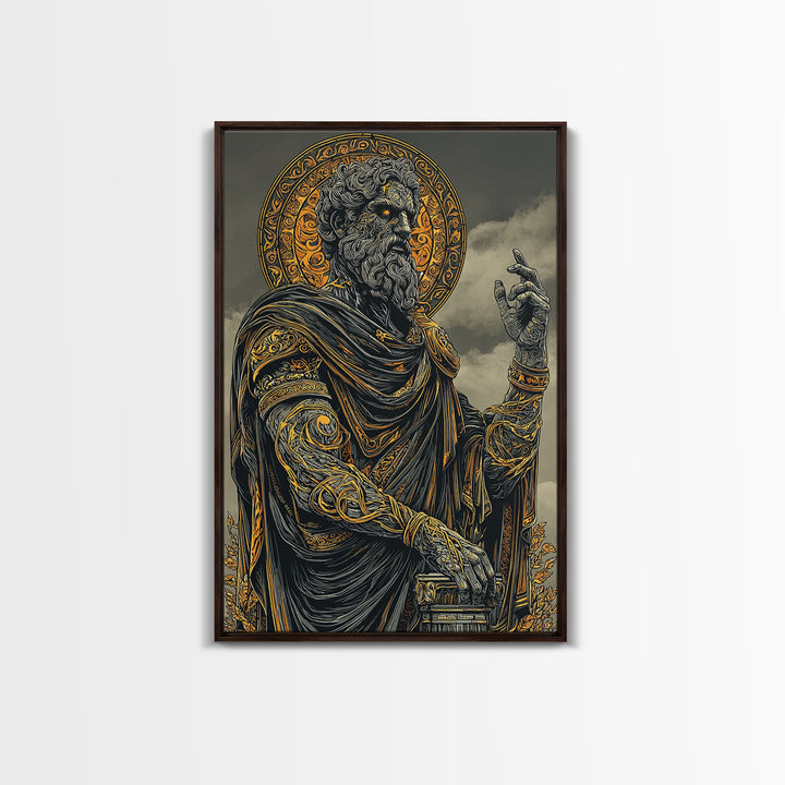 Olympian Deity Canvas Gold Art, Ancient Mythology Wall Print, Power And Strength Decor, Luxury Canvas Artwork, Real Wood Frame