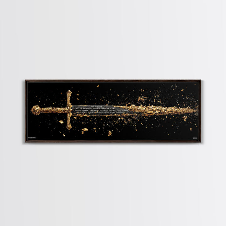 Ancient Sword Shattering, Mythological Weapon Symbolic Battle Decorative Artwork, Gold Canvas Print, Real Wood Frame Wall Art