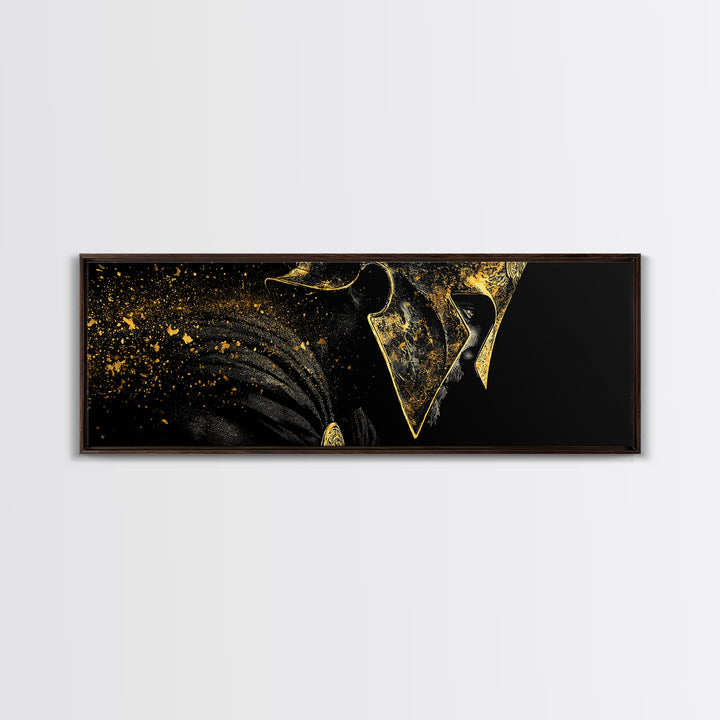 Spartan Helmet Side View, Mythological Greek Warrior Armor Decorative Wall Artwork, Gold Canvas Print, Real Wood Frame Art