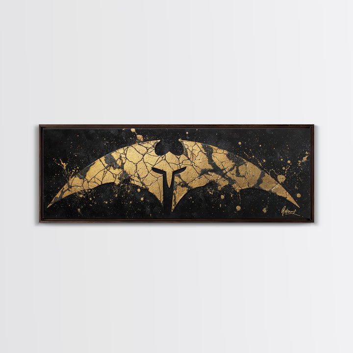 Spartan Helmet Emblem, Abstract Mythology Symbol Decorative Artwork, Gold Canvas Print, Real Wood Frame Warrior Wall Art