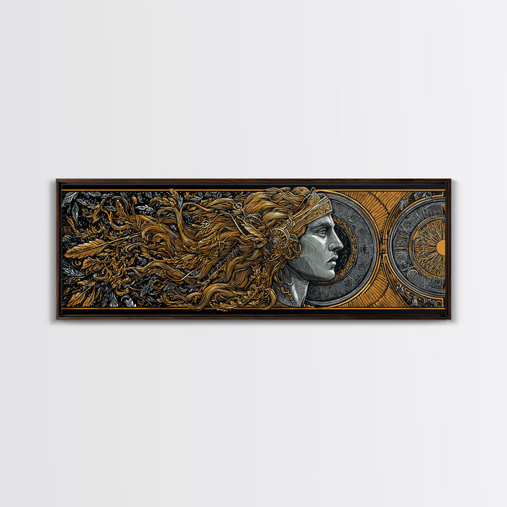 Temple Of Olympus Illustration, Ancient Greek Architecture Gold Canvas Print, Mythology Wall Art, Real Wood Frame