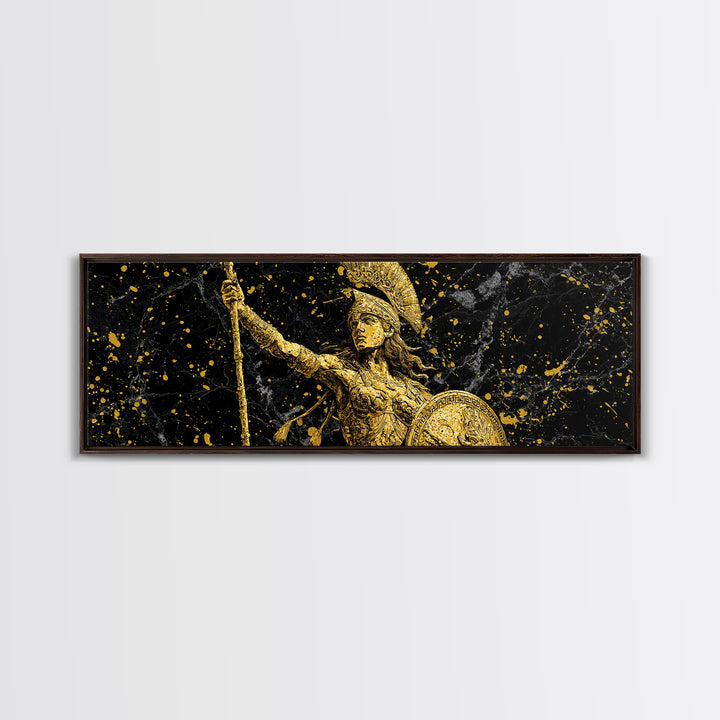 Athena Goddess Of Wisdom And War, Ancient Greek Gold Canvas Print, Mythology Warrior Wall Art, Real Wood Frame