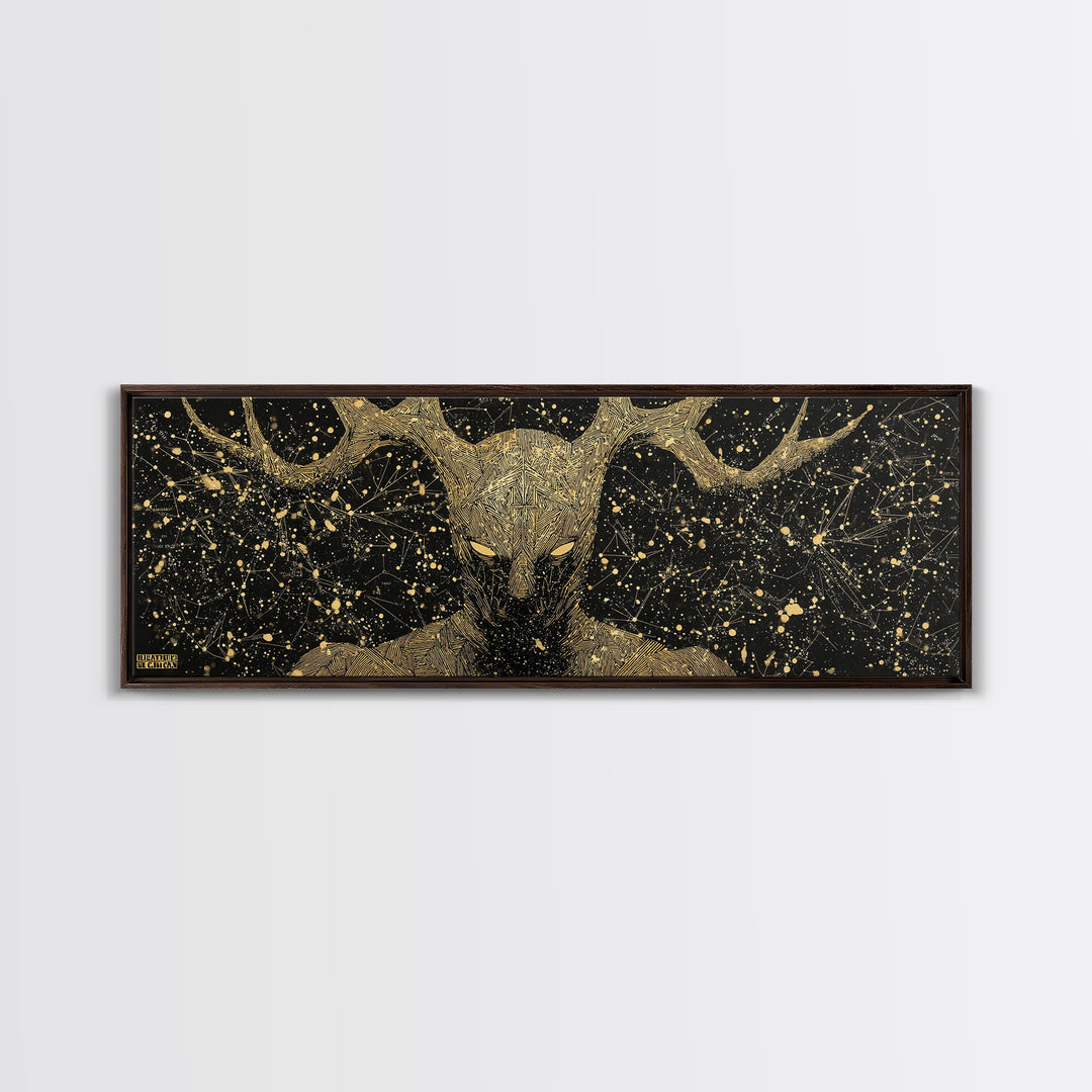 Crius Titan Of Constellations, Mythology Illustration Gold Canvas Print, Greek Titan Wall Art, Real Wood Frame
