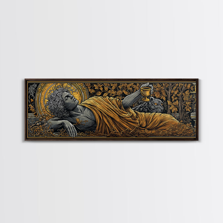 Dionysus God Of Wine And Festivity, Ancient Greek Gold Canvas Print, Mythology Celebration Wall Art, Real Wood Frame