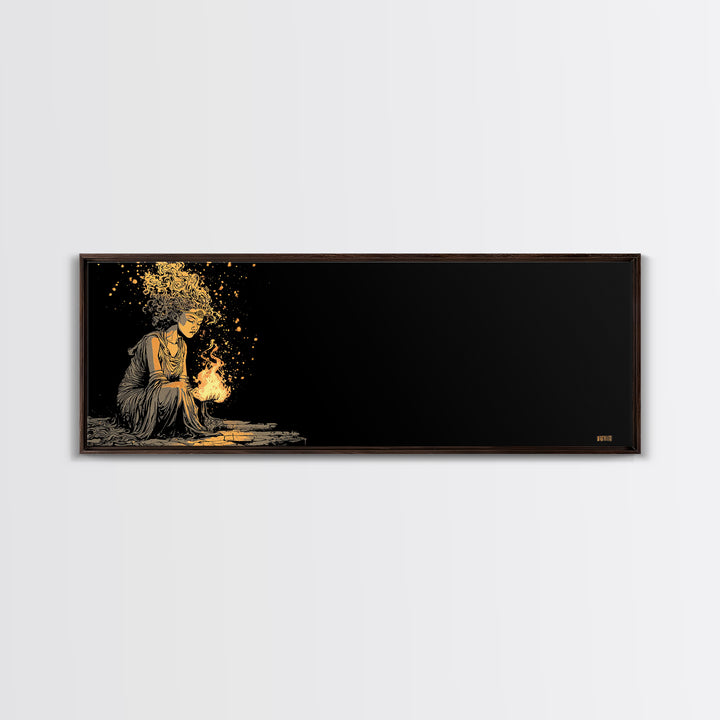 Hestia Goddess Gold Canvas Art, Mythological Woman Wall Print, Greek Deity Of Home And Flame, Real Wood Frame, Collectible Decor