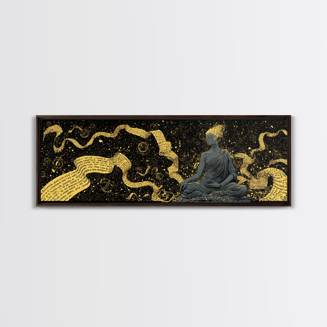 Mnemosyne Goddess Gold Canvas Print, Greek Mythology Wall Art, Muse Mother Illustration, Real Wood Frame, Elegant Statement Decor