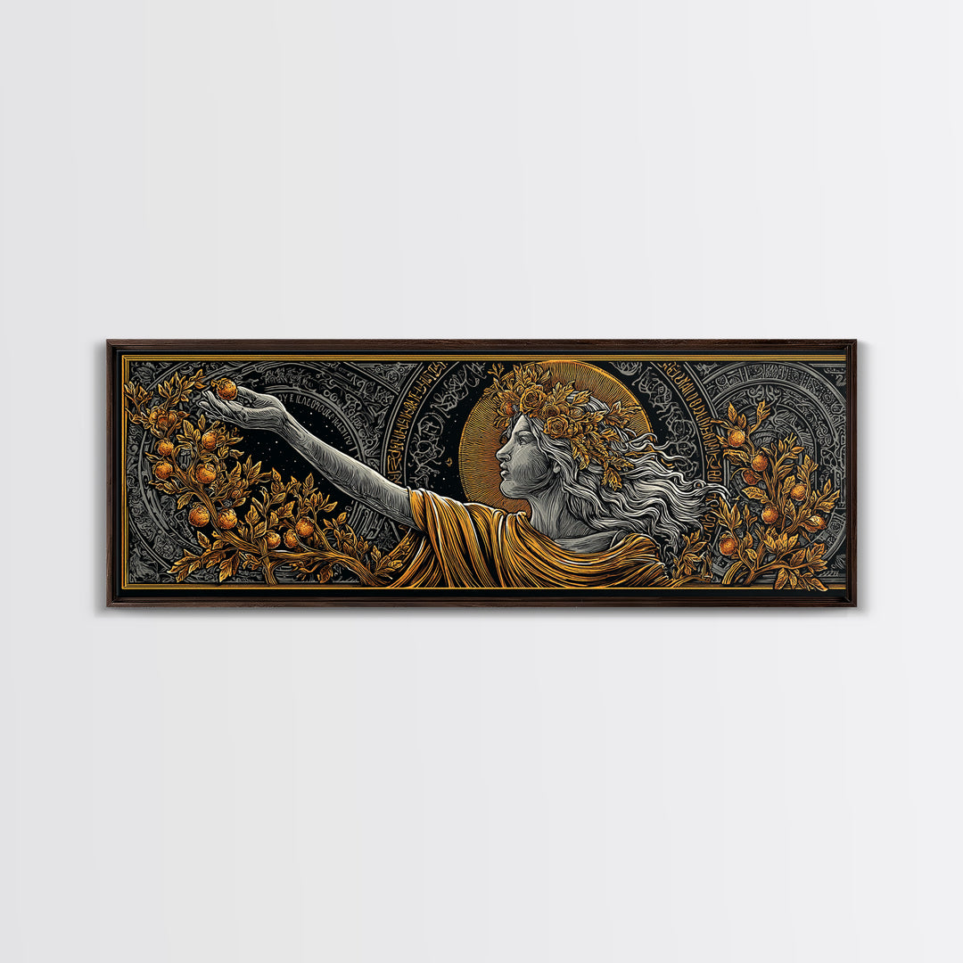 Persephone Crown Gold Canvas Print, Mythology Goddess Wall Art, Real Wood Frame, Luxury Decorative Artwork