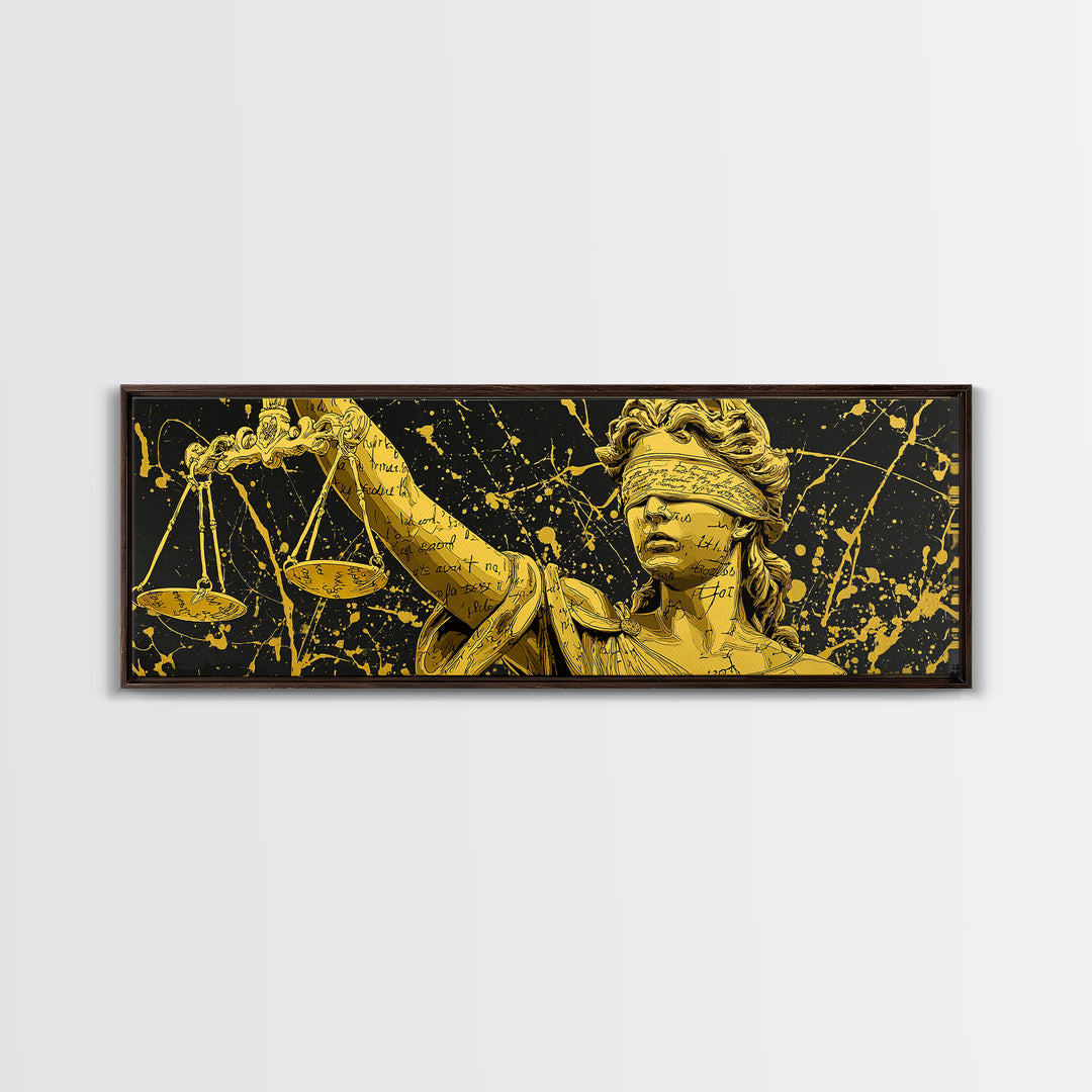 Themis Blind Justice Gold Canvas Art, Greek Goddess Wall Print, Real Wood Frame Canvas Print, Law And Justice Statue Artwork