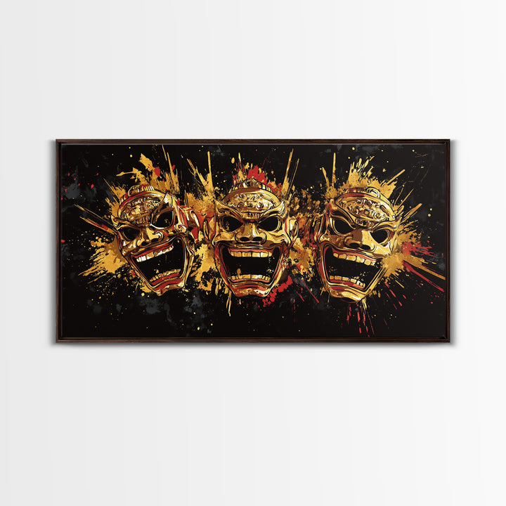 Skull Gold Canvas Print, Gothic Splatter Art On Canvas, Real Wood Frame Wall Décor, Macabre Dark Aesthetic Artwork