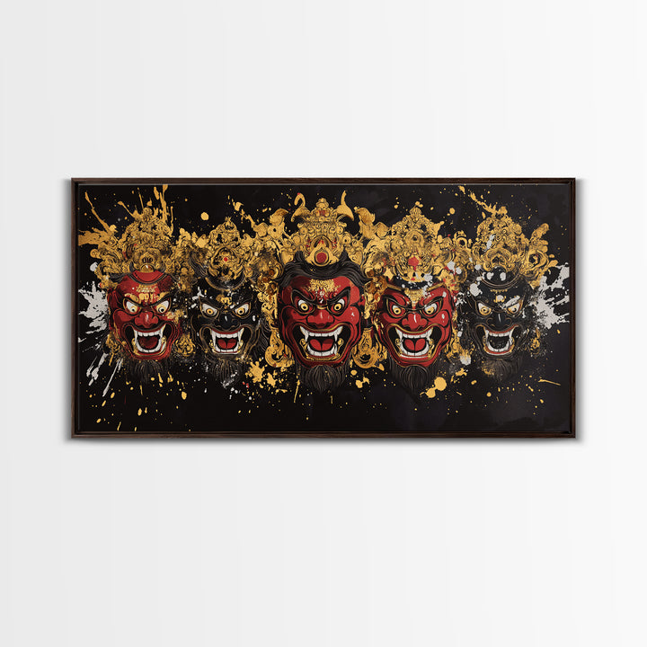 Abstract Mask Gold Canvas Print, Splatter Art On Canvas Wall Décor, Real Wood Frame, Gothic Dark Statement Artwork