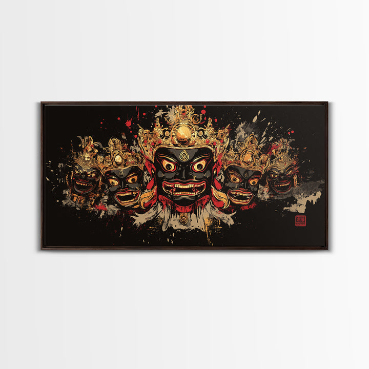 African Tribal Mask Gold Canvas Art, Ethnic Splatter Canvas Print, Real Wood Frame Wall Décor, Cultural Bold Statement Artwork