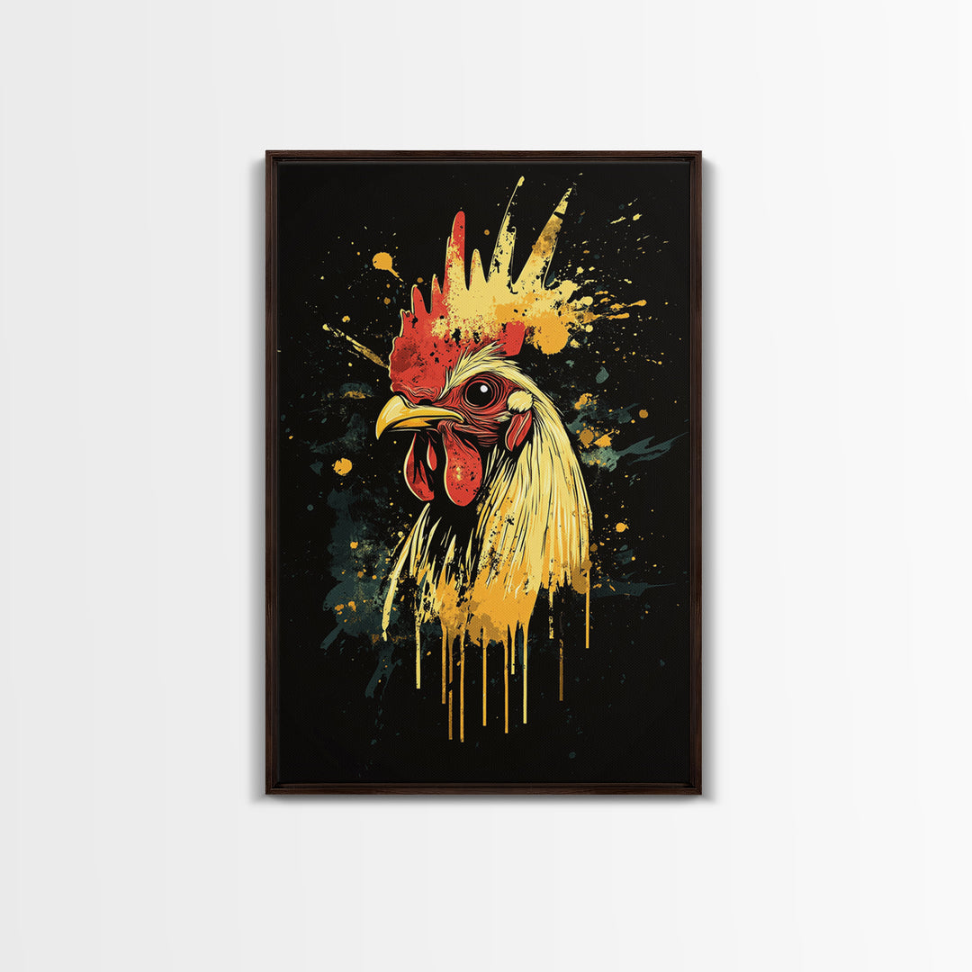 Baining Tribal Mask Gold Canvas Art, Splatter Style Face Artwork, Ethnic Tribal Wall Hanging Decor, Real Wood Frame
