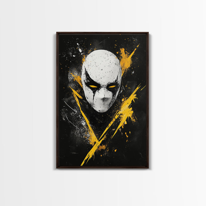 Bakongo Tribal Mask Gold Canvas Print, African Ethnic Face Artwork, Spiritual Wall Hanging Decor, Real Wood Frame
