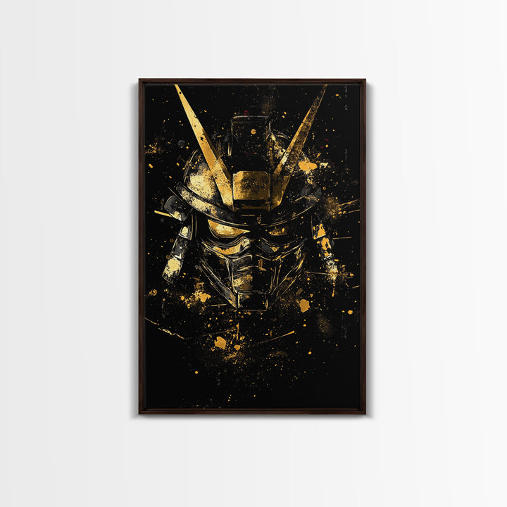 Basque Tribal Mask Gold Canvas Print, Ornate Ethnic Face Artwork, Ancient Cultural Wall Hanging Decor, Real Wood Frame